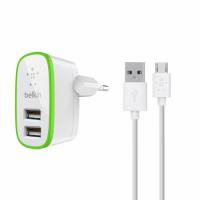 Сетевое зарядное устройство Belkin 2,1A - 2USB + micro USB Cable/white