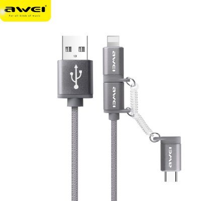 Awei CL - 990 3 in 1 2.1A Micro USB + Type-C + 8 Pin, 1m